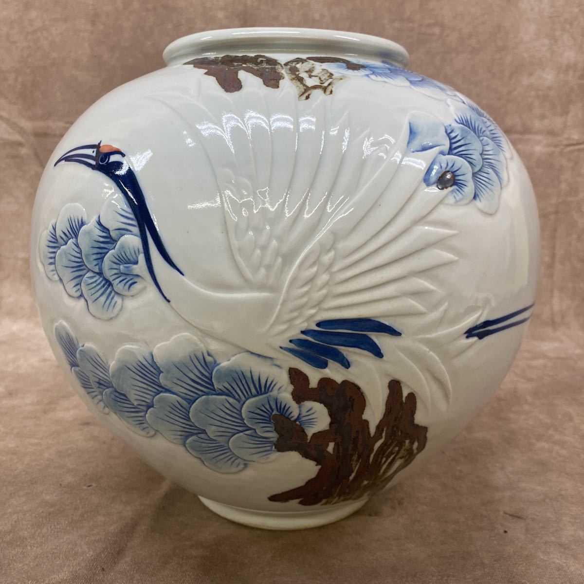 李朝 染付 徳利 白磁 V958. 草文 ⁄ 時代朝鮮美術 陶器陶芸古玩古 「李