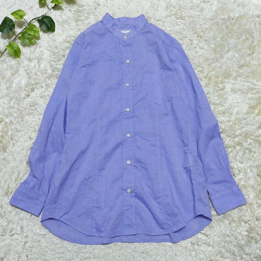 希少 ドゥーズィエムクラス バンドカラーブラウス トップス カットソー シャツ Deuxieme Classe 長袖 ブルー ノーカラー カジュアル 上品