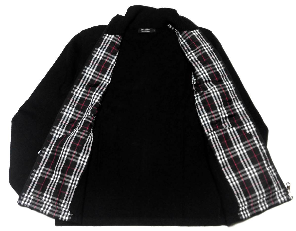 BURBERRY　ジップアップニットジャケット　裏地ノバチェック　Мサイズ 美品 バーバリーブラックレーベル エンジホース刺繍 裏地ノバチェック