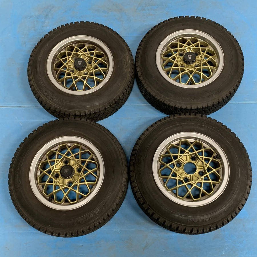 MESH 7 ゴールド 旧車ホイール&スタッドレスタイヤ 4本セット 13×5.5JJ PCD114.3 4穴 OFF+38○ジャンク品