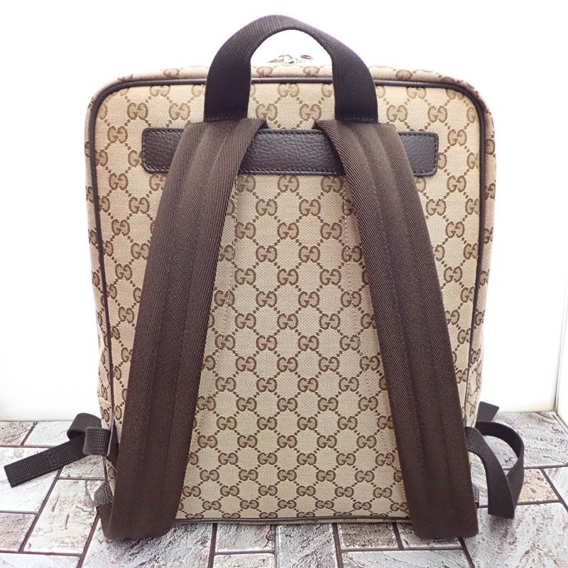 美品 】 グッチ バックパック 630914 GGキャンバス×レザー ブラウン系