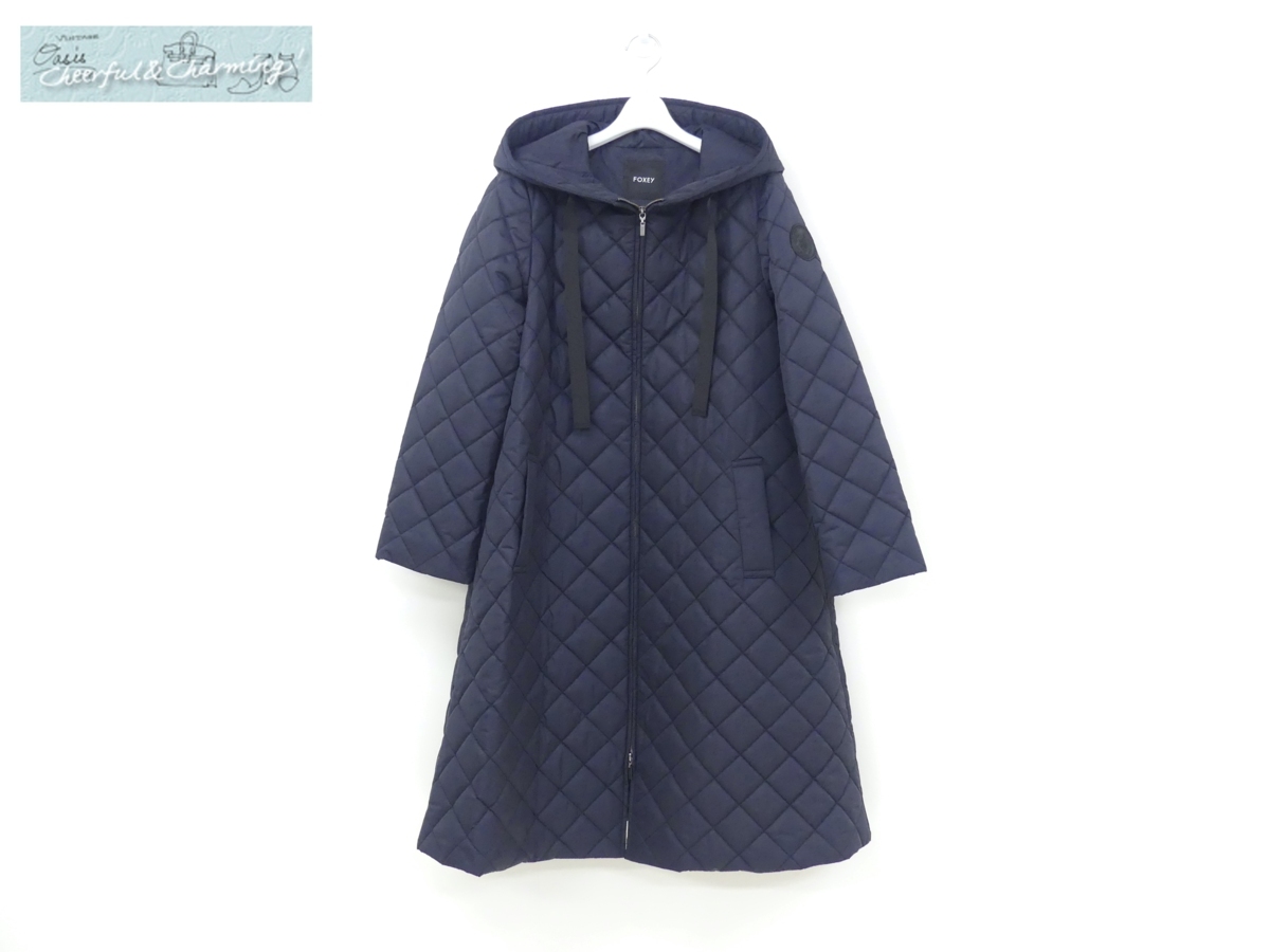 FOXEY NY COLLECTION コート マグダキルトコート 40 ネイビー ポリエステル 中綿 Aライン '21年商品 42368