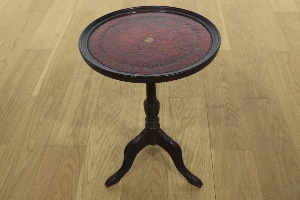 イギリスアンティーク☆サイドテーブル☆天板革張り☆木製家具