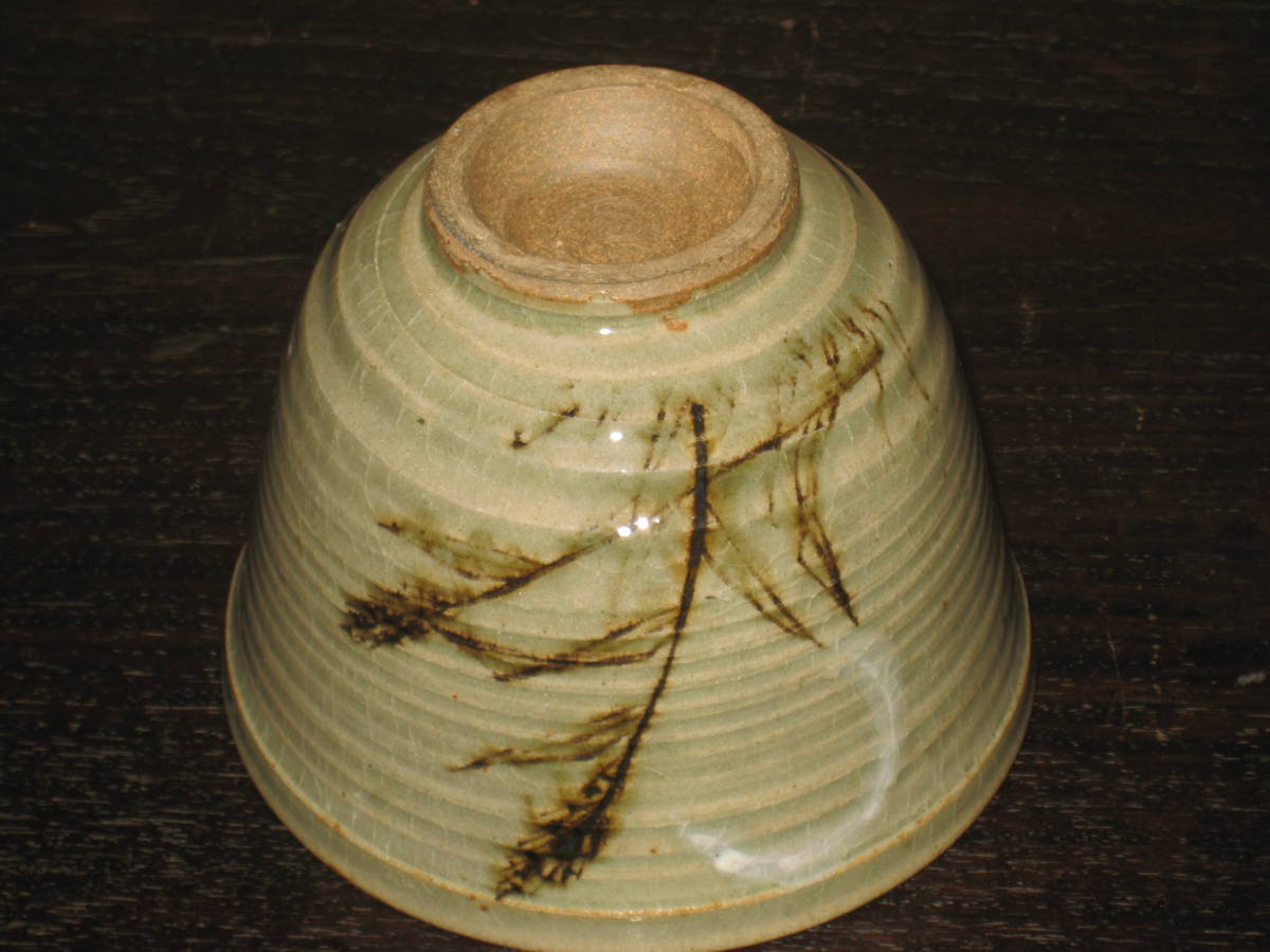 珍品】明治 古曽部焼 四代 五十嵐信平【三日月 ススキ文様 茶碗③/遠州七