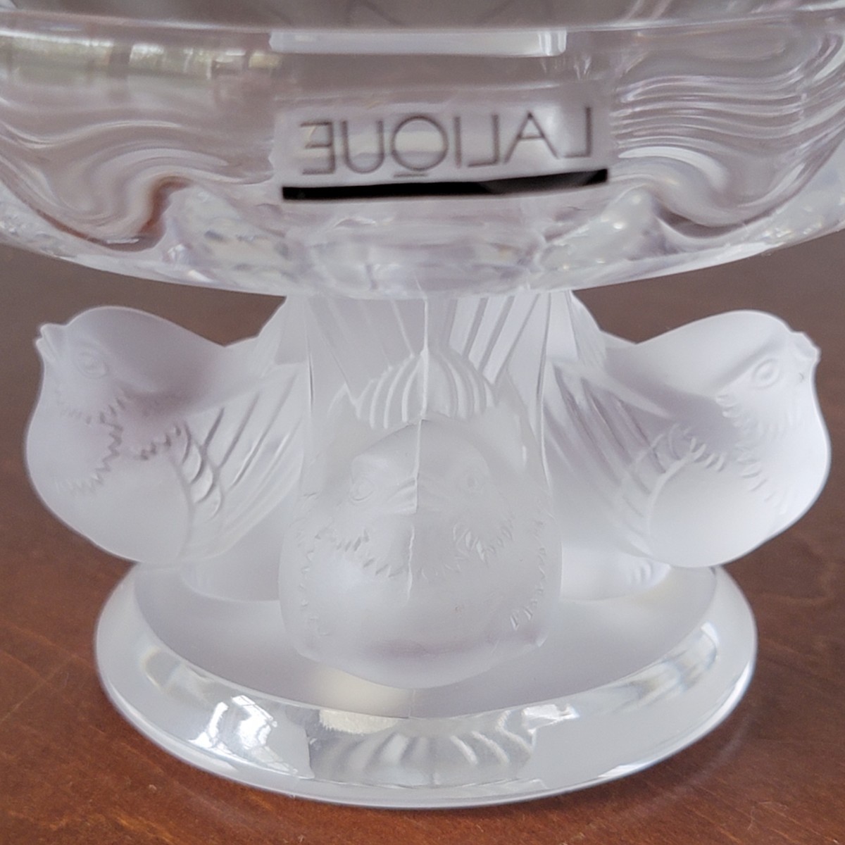 フランス LALIQUE ラリック クリスタル ノジャン 小鳥 コンポート 脚付 