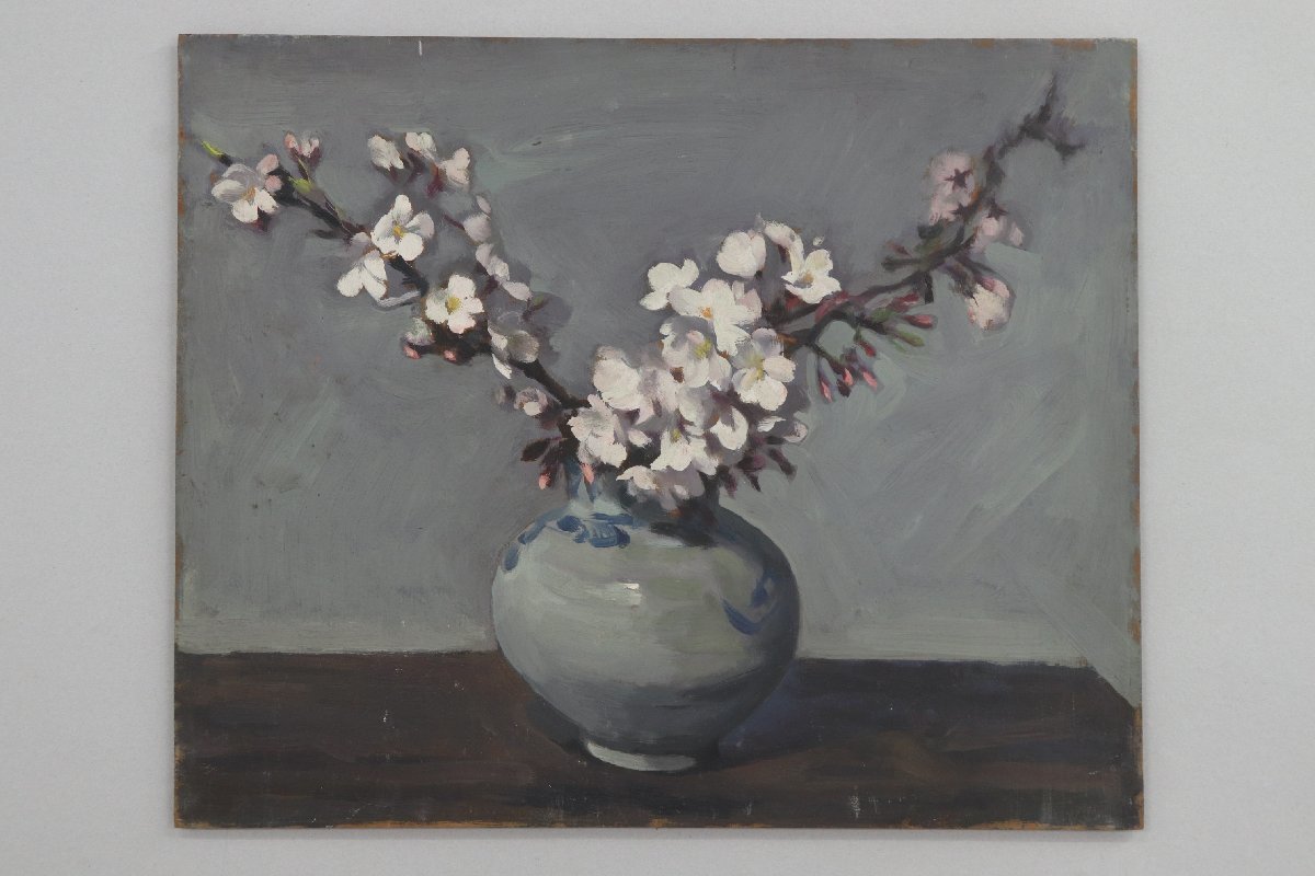 真作 塚本茂 油彩板絵 「桜」 8号 帝文展作家/群馬県文化功労者 サイン