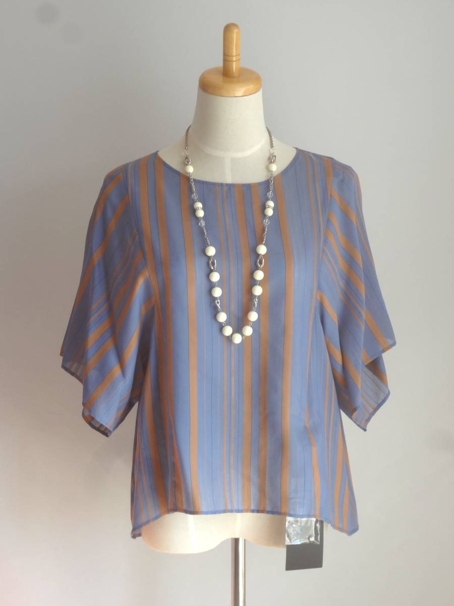 新品★Modify　モディファイ　ブラウス　ブルー・茶　40　★23100円　★日本製　★手洗いOK