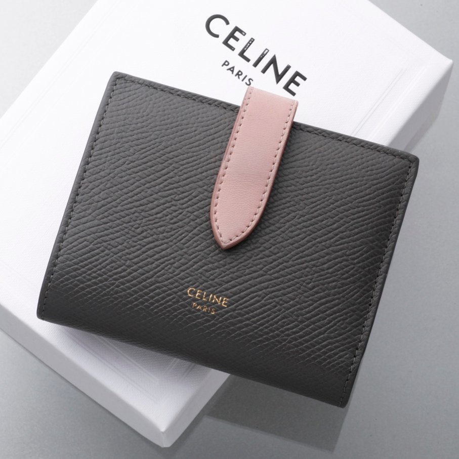 K3351M 良品 セリーヌ スモール ストラップウォレット 本革 バイカラー 二つ折 ミニ 財布 箱付き ITALY製