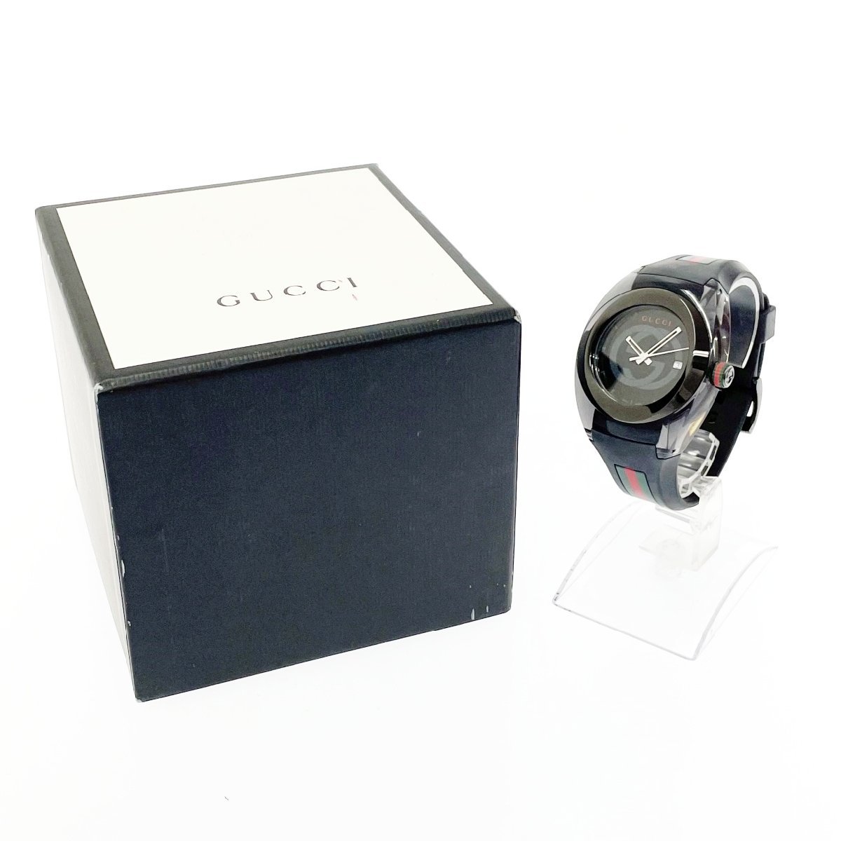 ☆GUCCI(グッチ) 137.1 シンク ブラック文字盤 クォーツ ベルト切れ