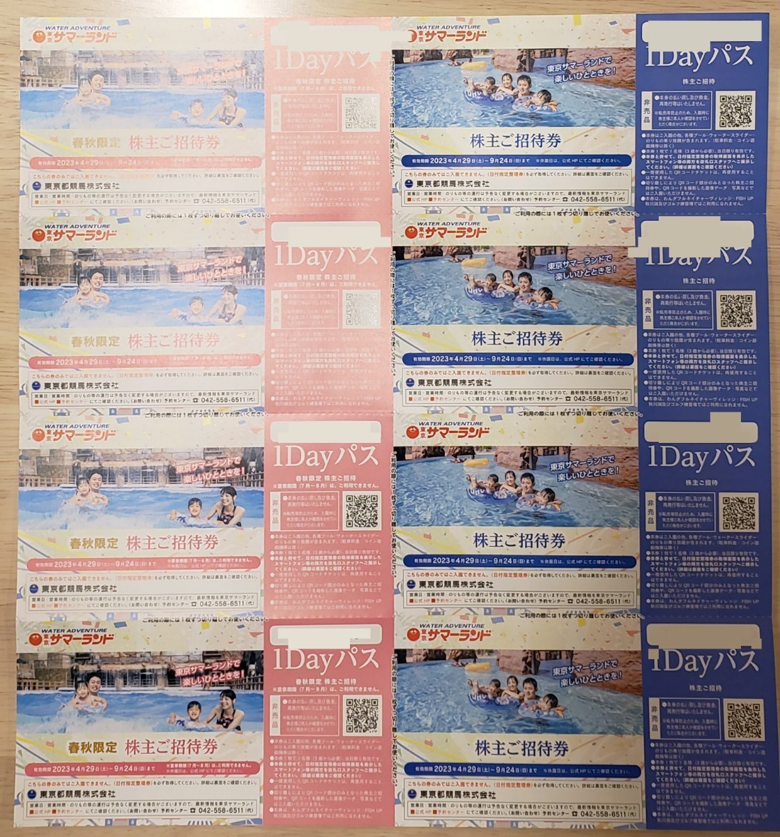 ★最新★東京サマーランド ご招待券 東京都競馬株主優待 1Dayパス(1セット8枚) ★