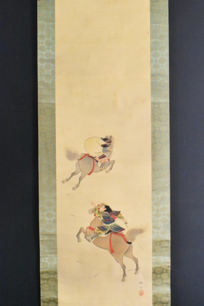 松本楓湖 真作 武将絵 人物画 K1591 日本画家 松本楓湖「戦之図」