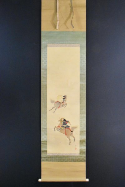 松本楓湖 真作 武将絵 人物画 K1591 日本画家 松本楓湖「戦之図」