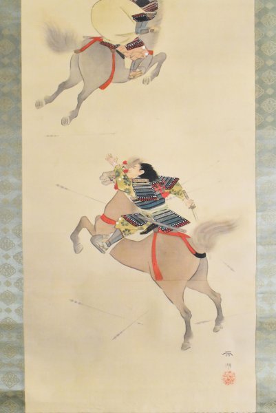 松本楓湖 真作 武将絵 人物画 K1591 日本画家 松本楓湖「戦之図」