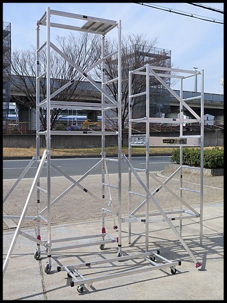 △F) 引取限定 美品! PICA/ピカ アルミ製 3段式 ローリングタワー 全高約6m ATL キャスター付 移動式足場台/高所作業台/ハッスルタワー