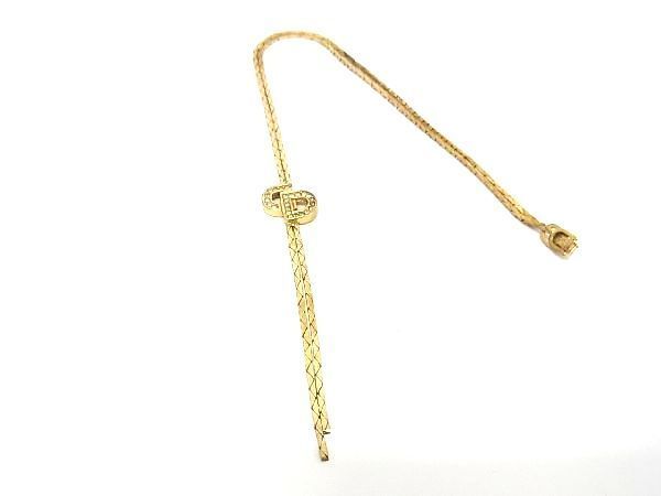 1円 Christian Dior ディオール CDロゴ ラインストーン ネックレス ペンダント アクセサリー 首飾り レディース ゴールド系 AJ7901ハM