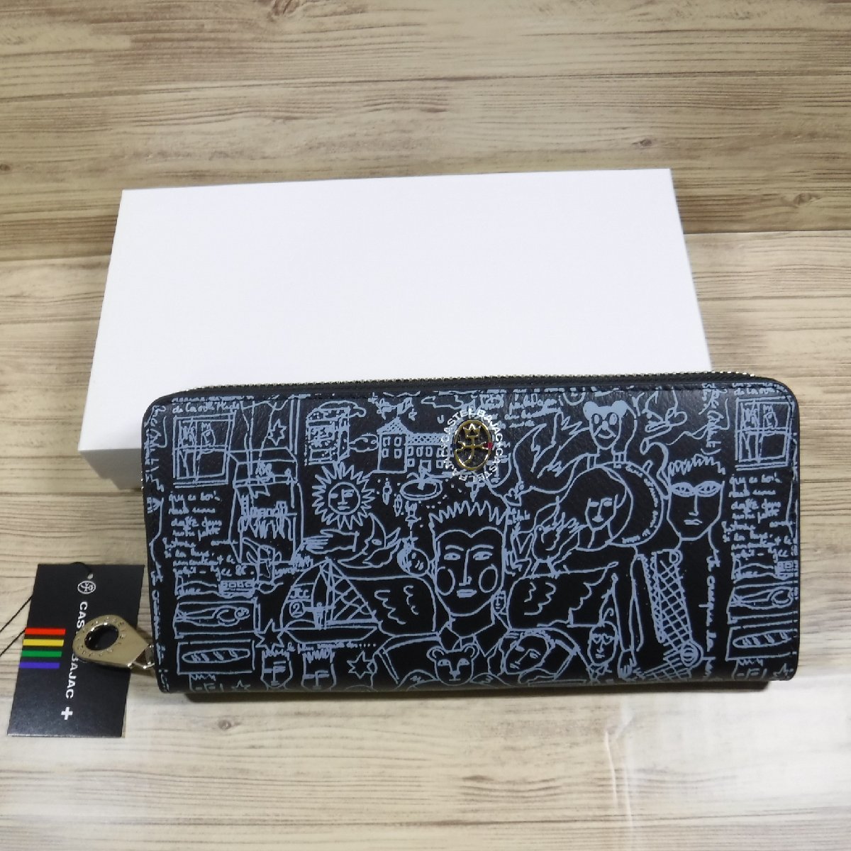 QQ717 カステルバジャック 定価19800円 黒 馬革 ラウンドファスナー長 