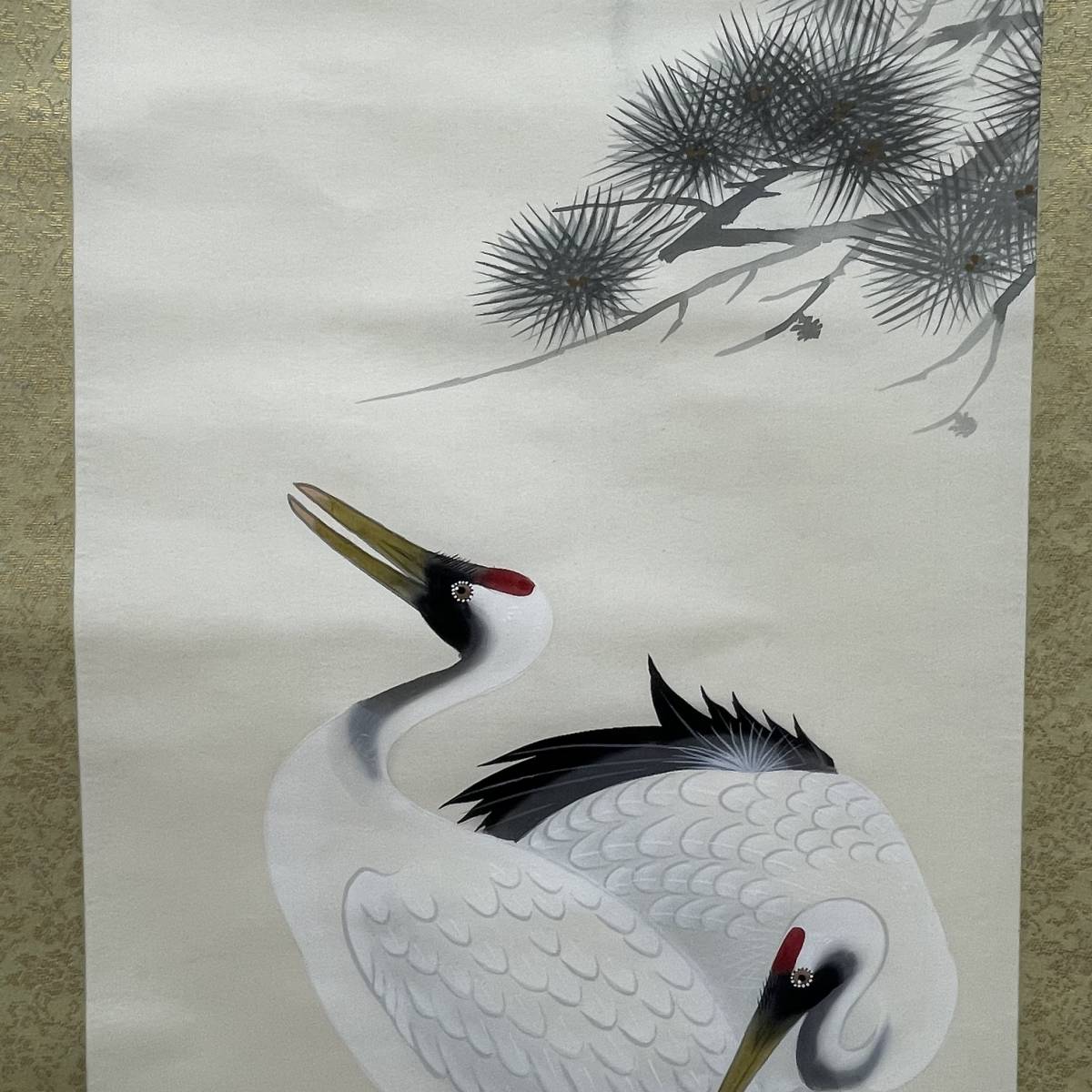 4094 【模写】 小木曽瑞雲 松上鶴 掛軸 共箱 掛軸 日本画 掛け軸 古