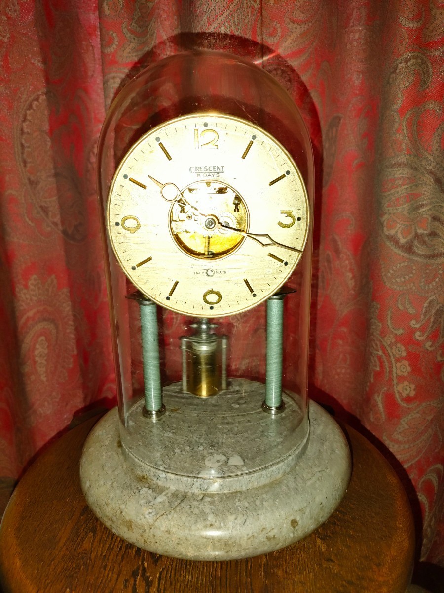 アンティーク商品☆Hermleガラスドーム ゼンマイ振り子 置時計 1988年