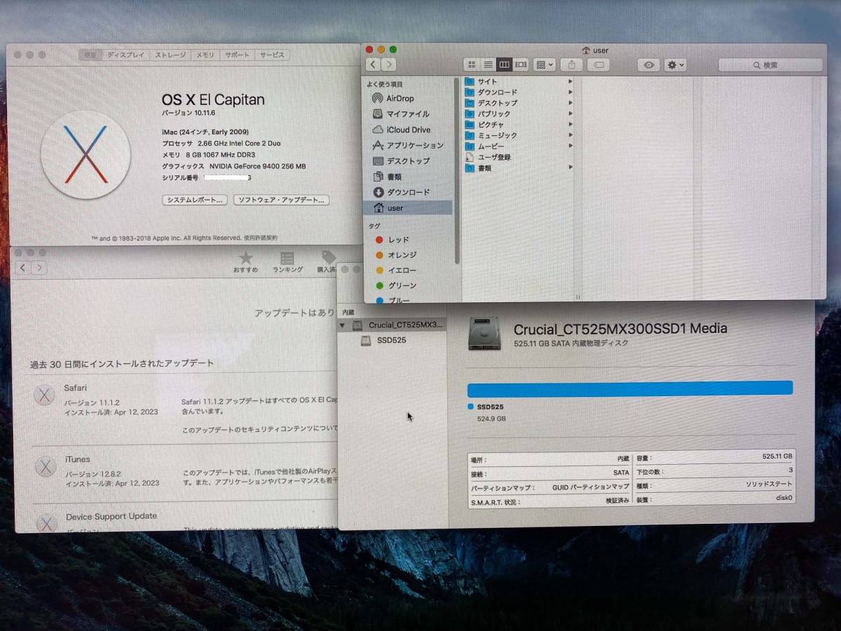Apple iMac (24インチ ，Early 2009) 2.66GHz 8GB 525GB El Capitan