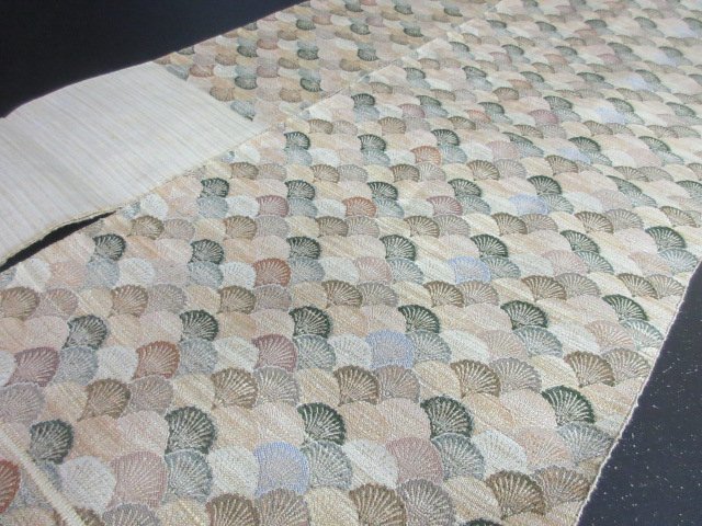 1円 良品 正絹 名古屋帯 アンティーク 大正浪漫 茶色 青海波 菊 お洒落 