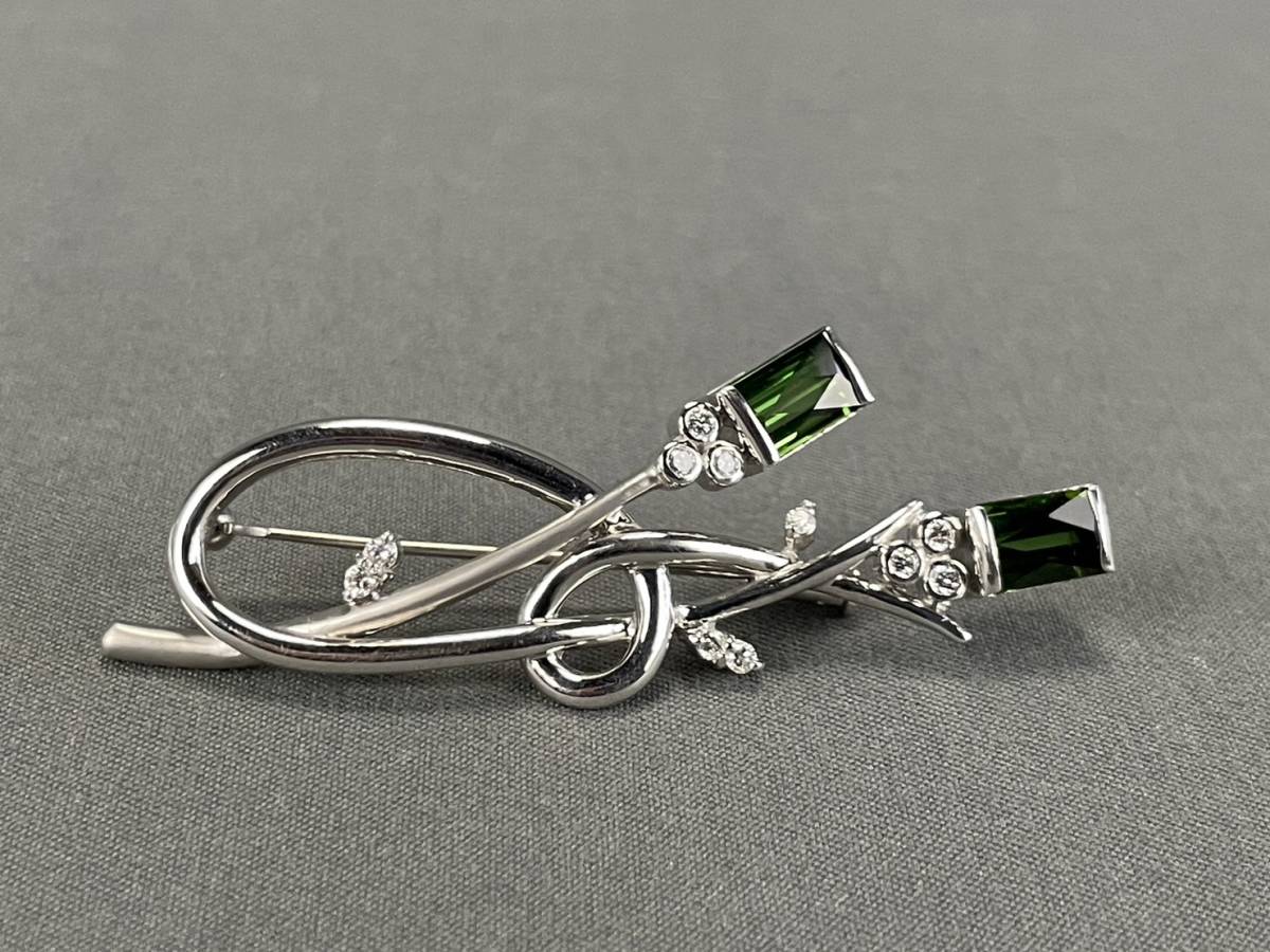 全国無料，品質保証 k18WG k14WG グリーントルマリン 1.78ct ダイヤモンド 0.22ct ブローチ 重量約9.25g / 18金 ホワイトゴールド 刻印有り(トルマリン)｜売買されたオークション情報、yahooの商品情報をアーカイブ公開 - トルマリン