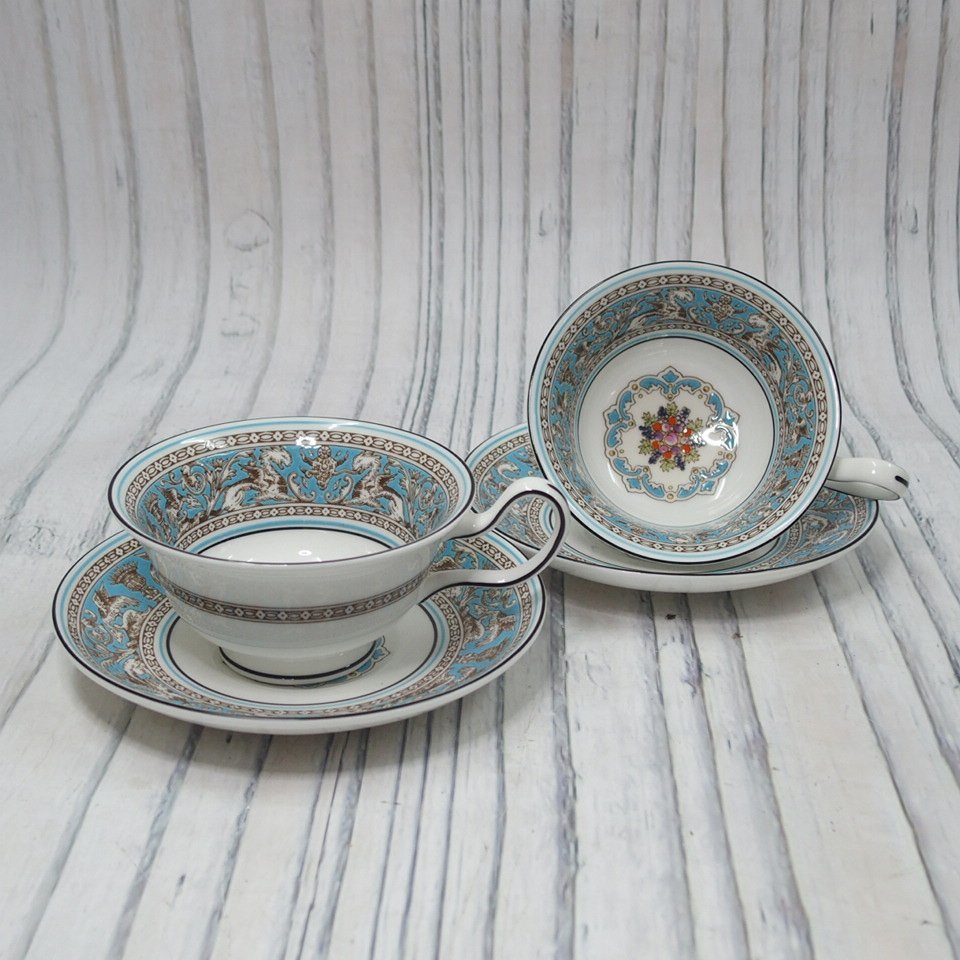 フロレンティーン ウェッジウッド ターコイズ ペア カップ＆ソーサー フロレンティーンターコイズ&frasl;Florentine ■WEDGWOOD ウェッジウッド フロレンティーン ターコイズ ティー ・コーヒー カップ&ソーサー 各2客/プレート 皿 15.5cm 2枚 セット■