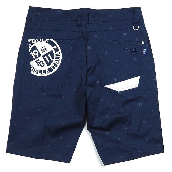 P162 新品 FILA GOLF フィラ ゴルフ 春夏 エンボス総柄 ストレッチ ハーフパンツ ショーツ バックプリント 吸汗速乾 UVカット 90 ネイビー