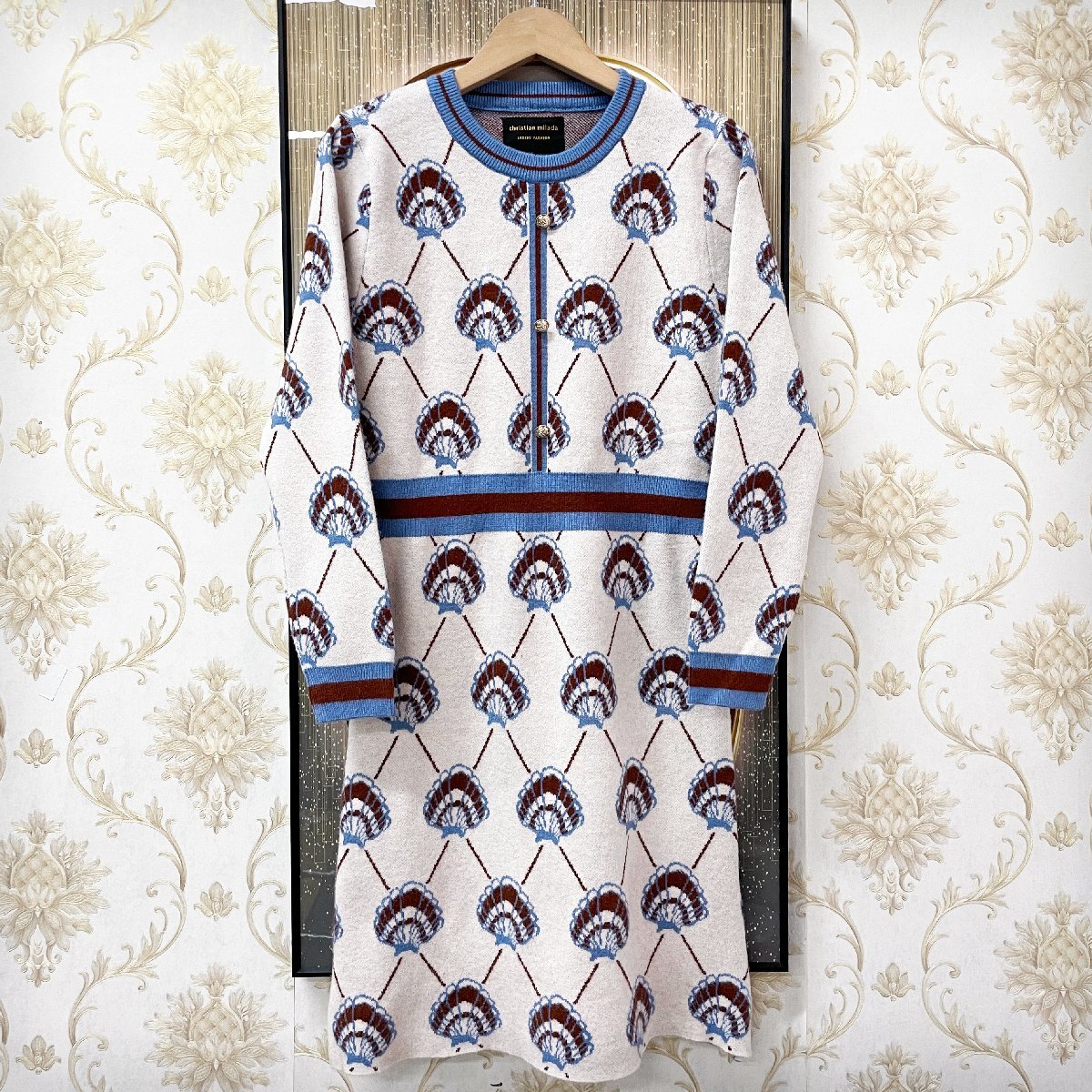 最高峰EU製・定価7万★christian milada・ミラノ発・ニットワンピース★高品質ウール ソフト 暖か トレンド キレイめ レディース S/34