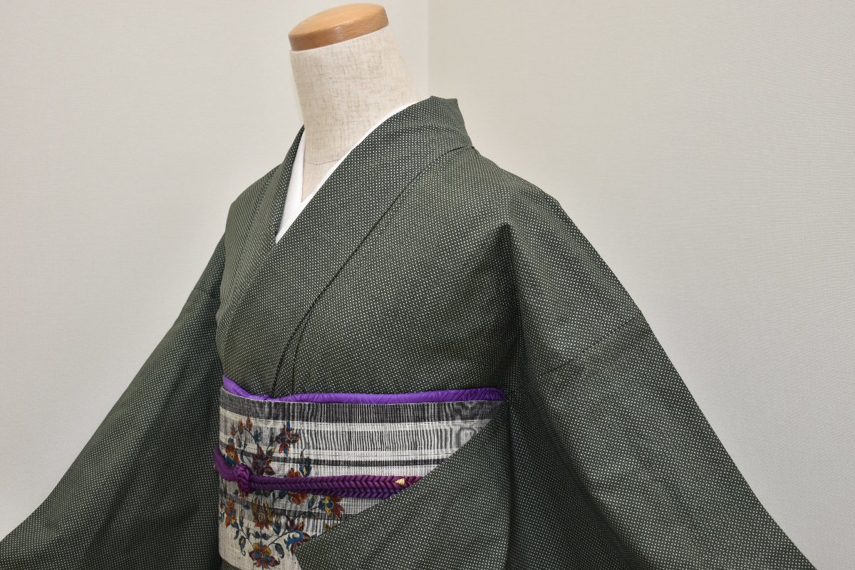 ちどりや】正絹 大島紬 七マルキ 単衣 広衿 身丈162.5cm/裄65cm L寸 背