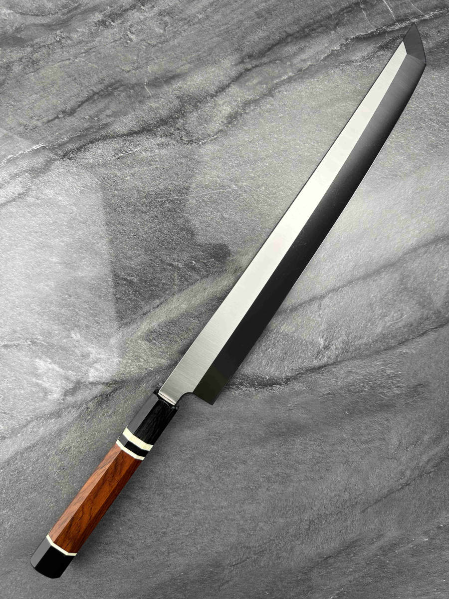 1品限定 尺寸 先丸包丁 V金10号 刺身包丁 真空焼き入れサブゼロ処理 反り付き 和包丁牛刀 黄檀黒水牛八角柄
