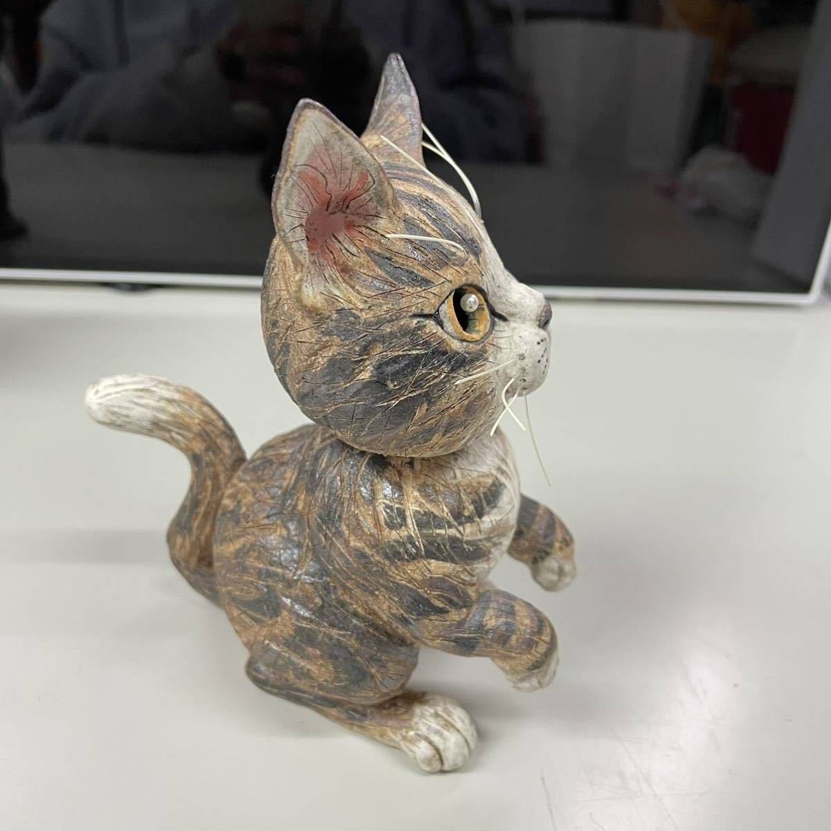 一円 陶刻 猫 昭和 希少 レトロ 名作 陶彫 置物 オブ芸術 備前焼 美術