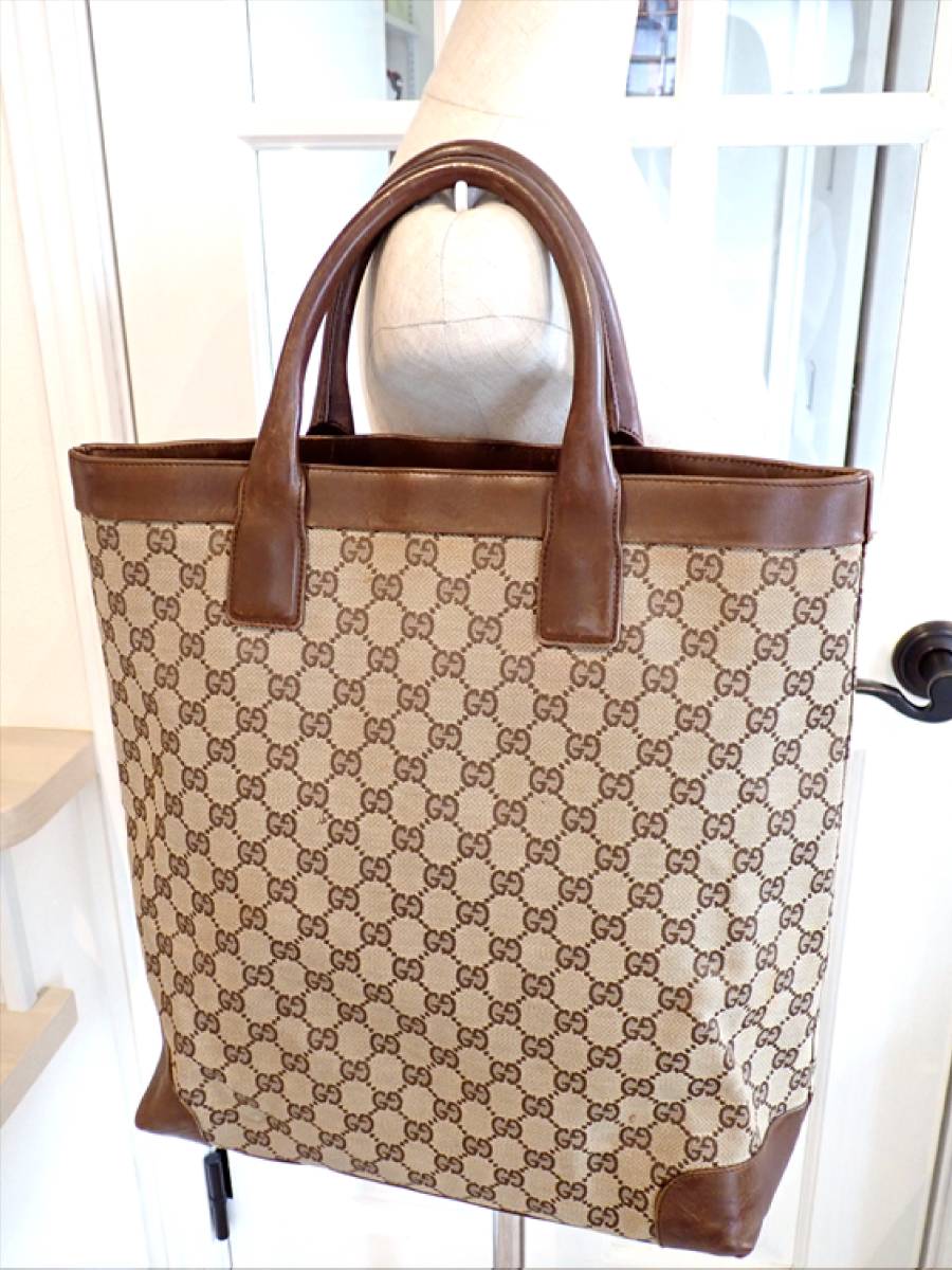 GUCCI シェリーライン GG柄 トートバッグ レザー ベージュ ブラウン 