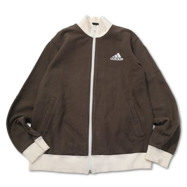 《良品◎》adidas アディダス★ワンポイント*スウェット生地*トラックジャケット*ブルゾンジャケット*ブラウン*サイズL(MA4014)◆S60