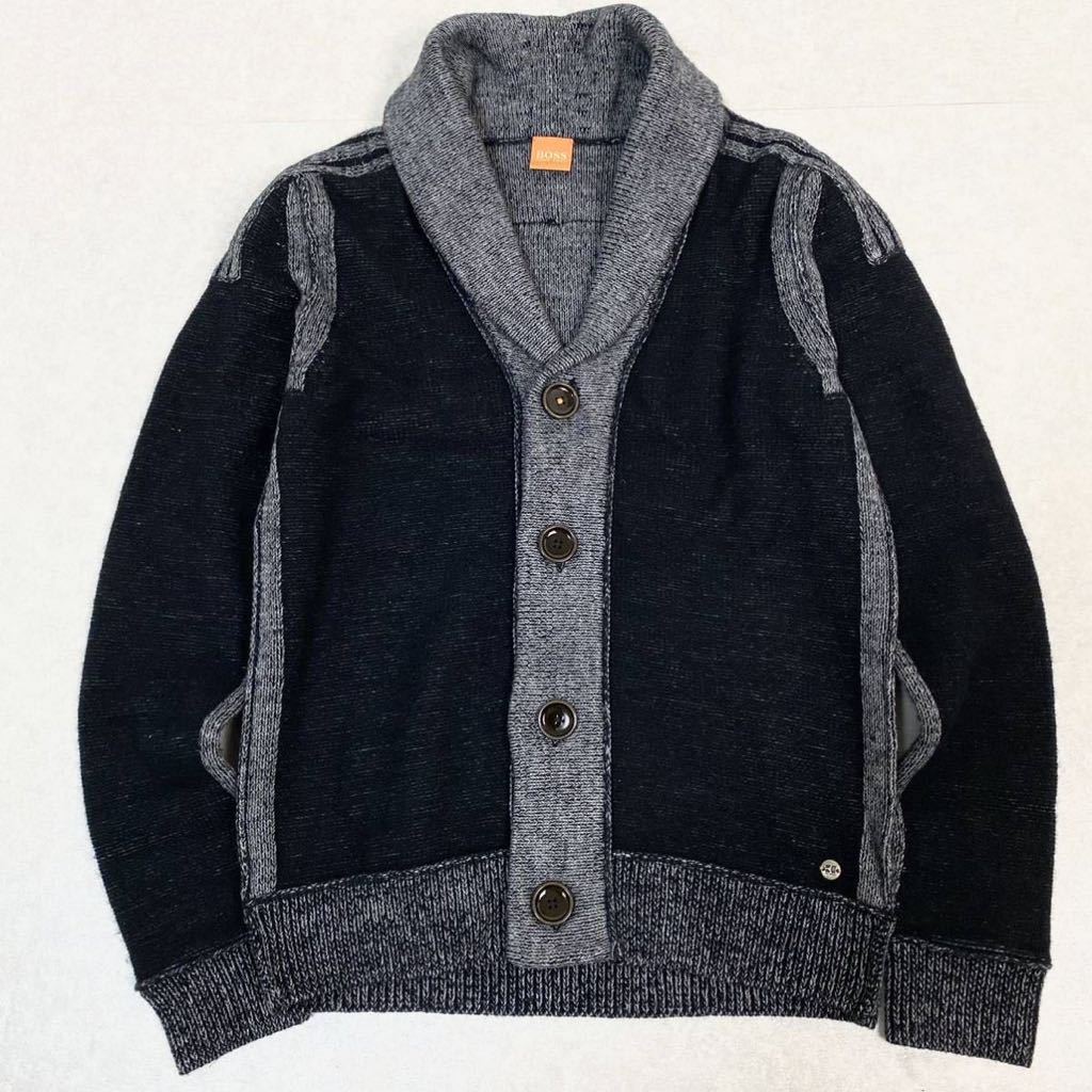 良品■HUGO BOSS ヒューゴボス■大人の雰囲気■カーディガン ニット ロゴ シンプル きれいめ 高級感 ウール 黒 ブラック M メンズ