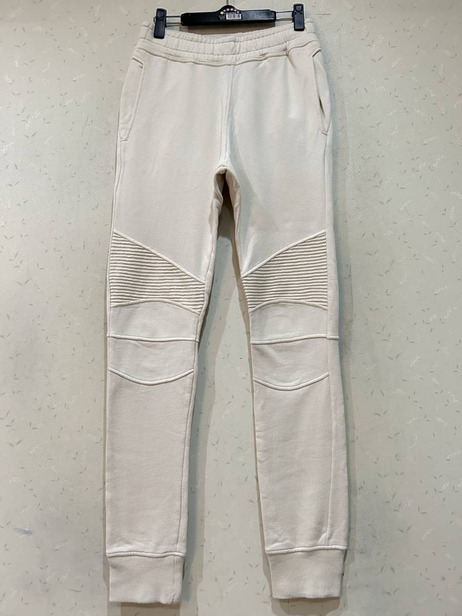 ※BALMAIN バルマン バイカー 蛇腹 ストレッチ ジョグ ジョガー スウェットパンツ ブルーベルジャパンタグ 生成り ポルトガル製 S BJBC.D