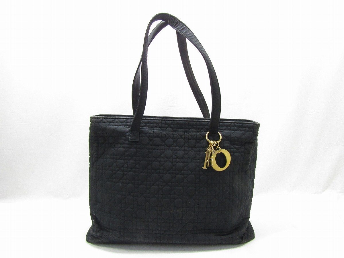 ☆1円スタート Christian Dior クリスチャンディオール レディディオール カナージュ ショルダートートバッグ ブラック×ゴールド☆
