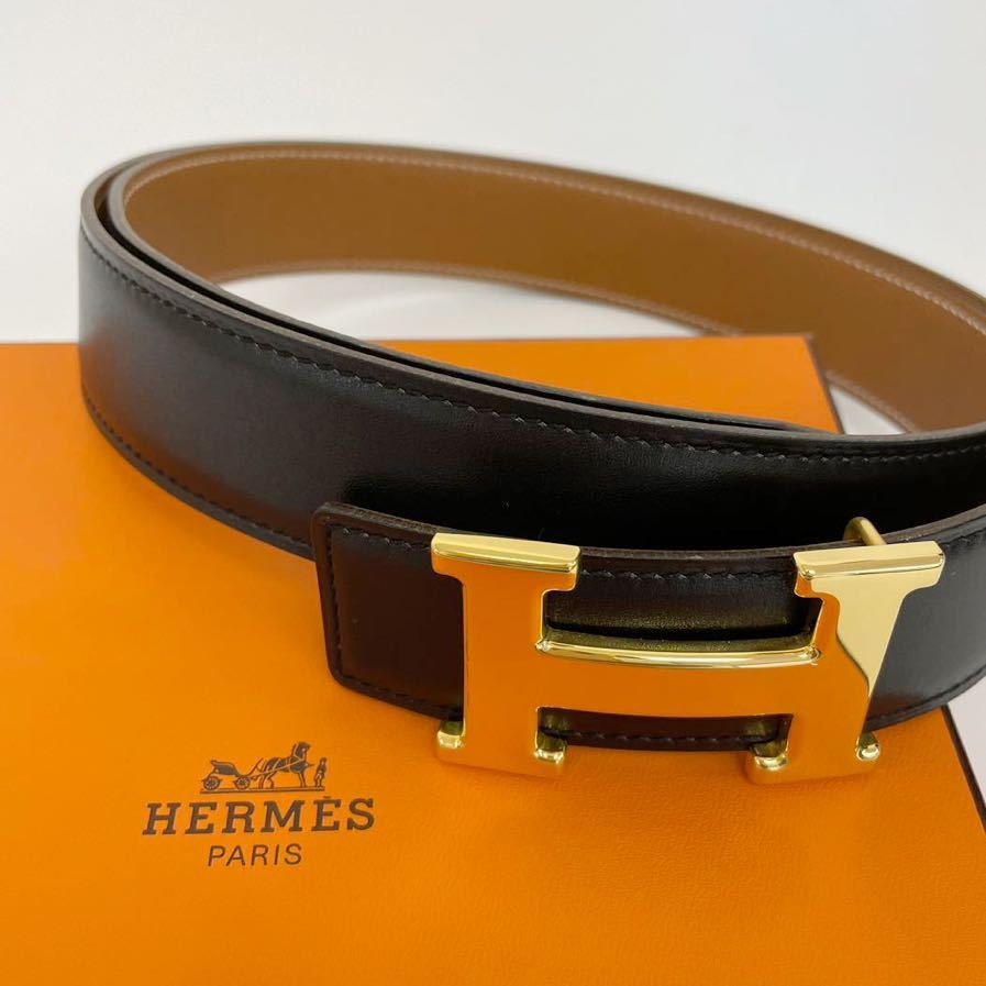 ☆本物☆HERMES エルメス ベルト コンスタンス レザーベルト 100 ブラック 金具 ゴールド □A 専用箱付き 