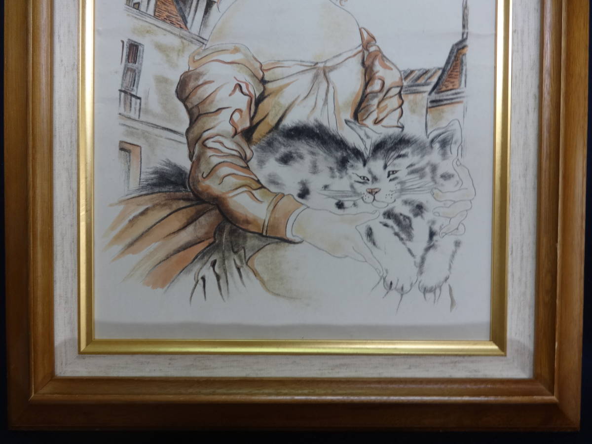 少女と猫の水彩画レオナール藤田 藤田嗣治『猫と少女』 - ギャラリーシーズ