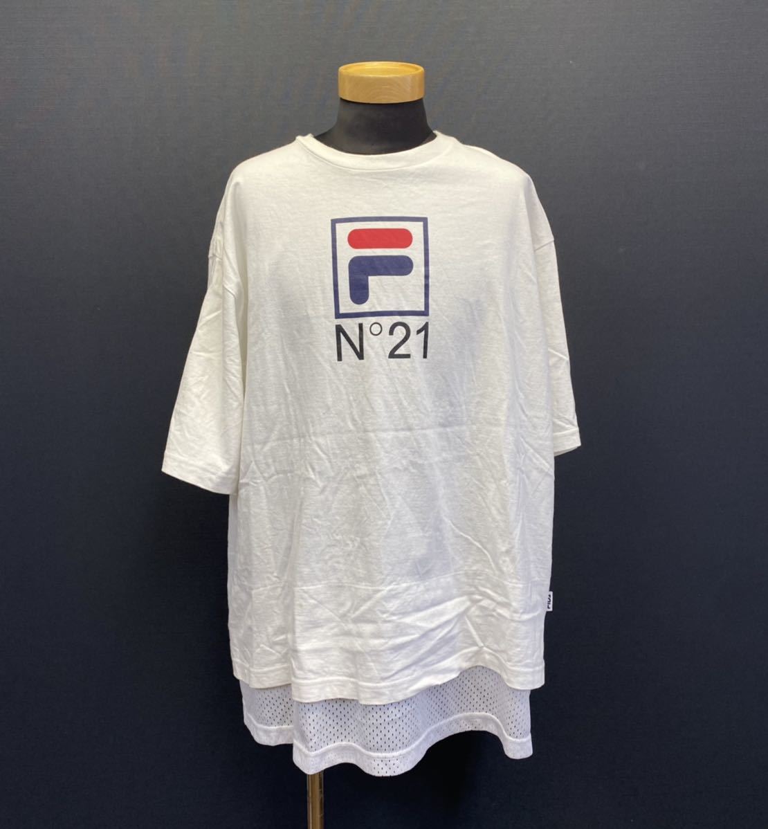 N°21 × FILA crew neck S/S Tee ヌメロヴェントゥーノ フィラ クルーネック ショートスリーブ Tシャツ size XL ホワイト プリント 半袖