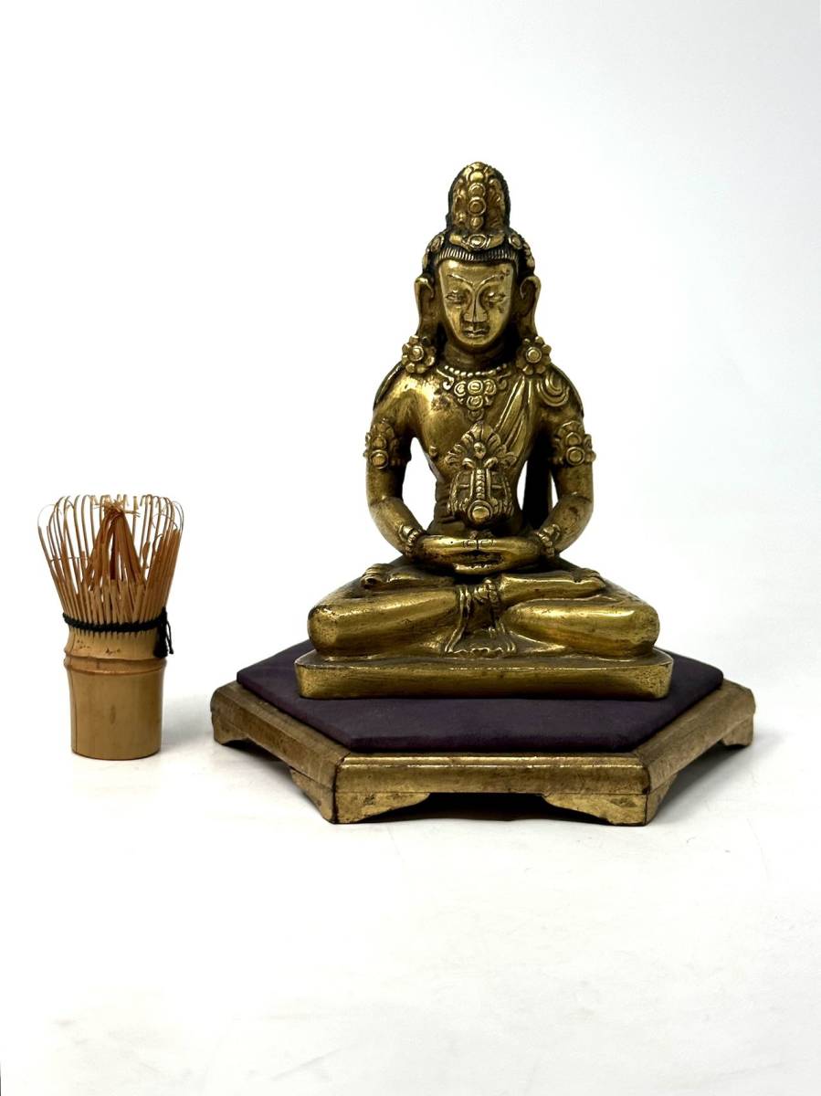 時代物 旧家から 清朝期 チベット 金銅仏坐像 古物保証（古銅 李朝