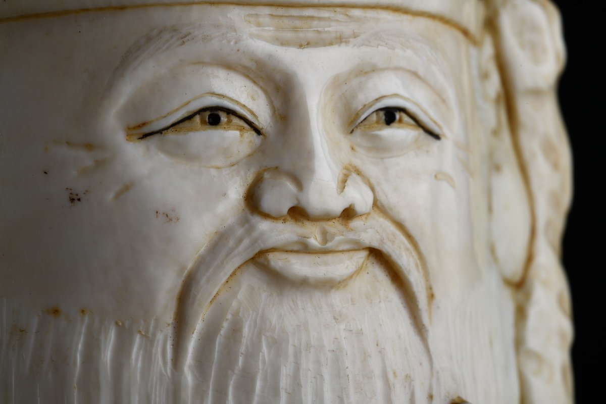 鶴鳴堂 時代物 白材芯料保証 巨大福禄寿老人置物 珍材和