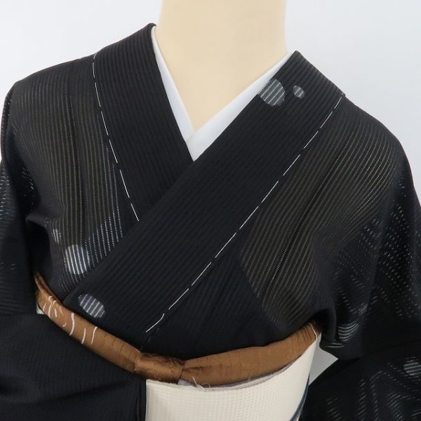 ゆめsaku 新品 縦絽 水玉 夏着物“黒から始める夏って素敵と思わせる