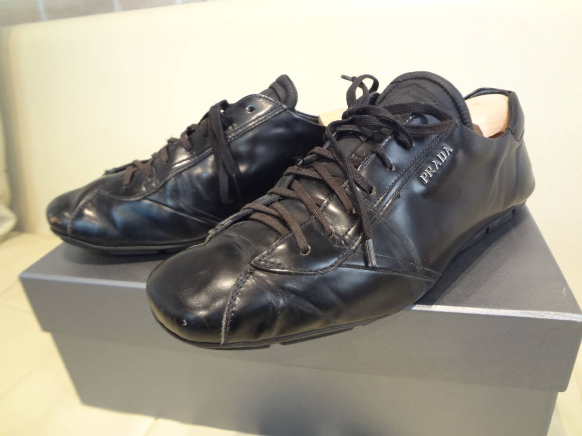 ☆PRADA　プラダ　 レザードライビングシューズ　黒　7　26ｃｍ
