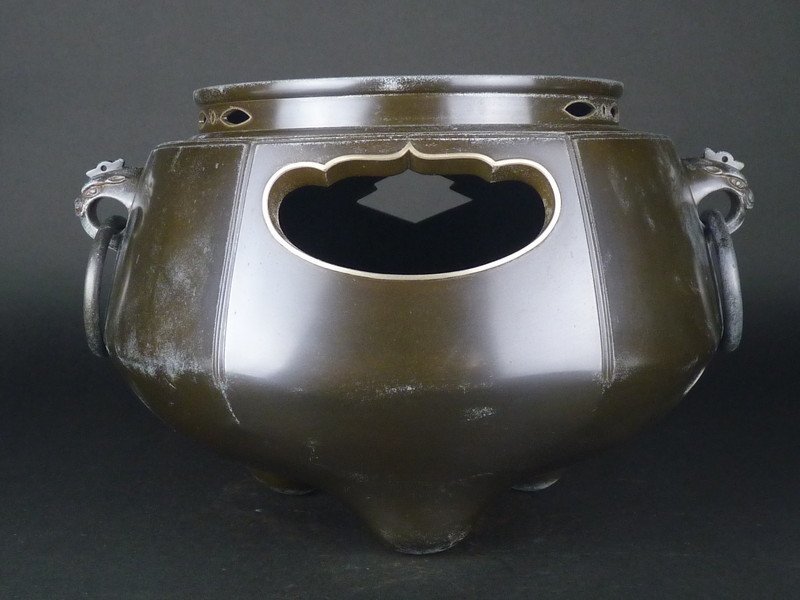 唐銅 鬼面風炉 宗康 - 釜・茶釜