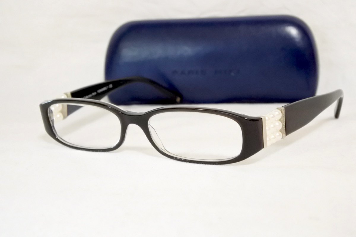 1円●美品●シャネル●18Pフェイクパール付きスクエア型眼鏡●シルバー×ブラック●スリム ロゴ メガネ ロゴ ヴィンテージ CHANEL