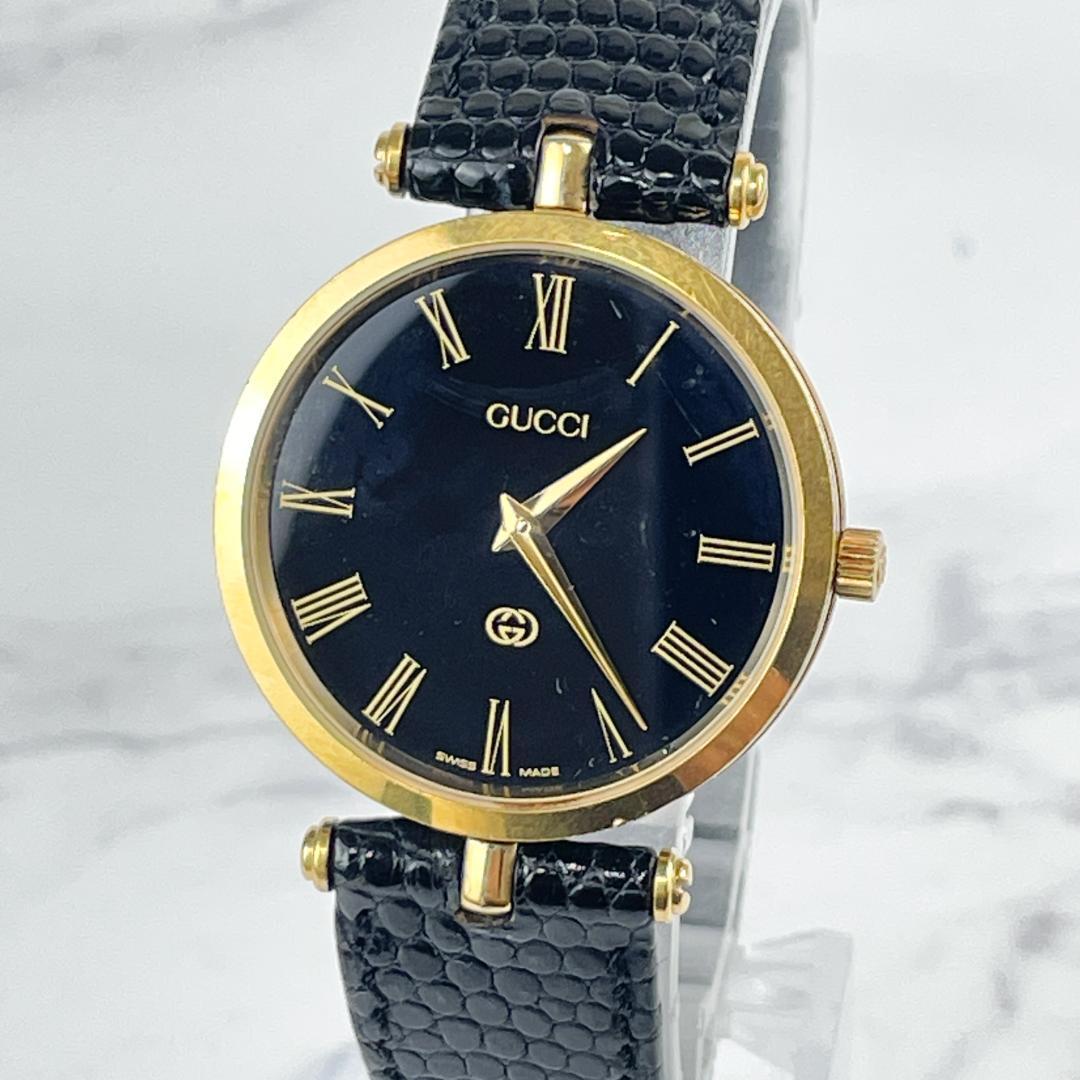 【1円スタート】稼働品 GUCCI グッチ シェリーライン ブラック ローマン文字盤 アンティーク時計 メンズ レディース