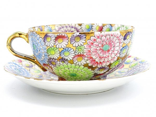 オールドニッポン 薩摩焼 金彩 菊紋 カップ ソーサー キャビネット