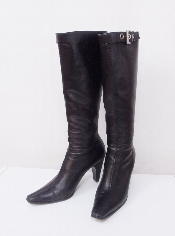 W*お買得！プラダ PRADA レザー　ロングブーツ　*リフト劣化 37 ブラック nm4610203704