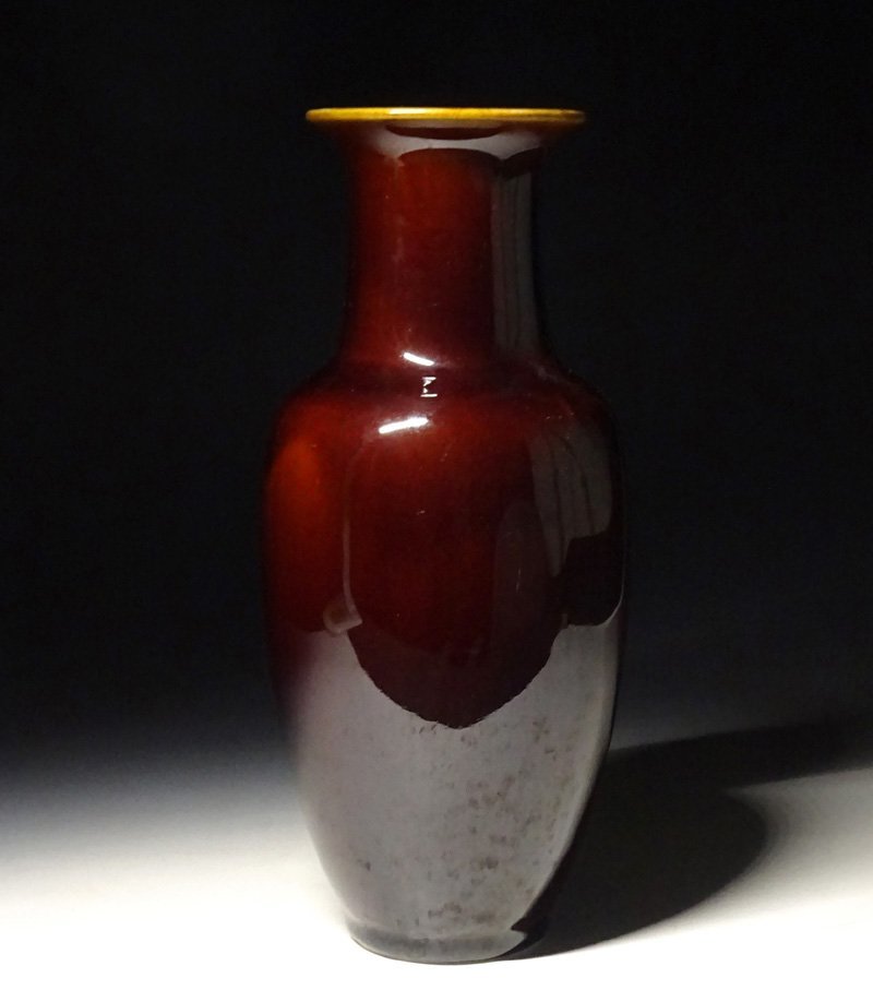 古代中国　緑釉環付花瓶　唐木仕立箱付　高25.8㎝　新Y8-0701☆トニエコ 緑屋i□ 中国古玩 茶釉 花瓶 壺 唐物 時代物 i9/1125-3/18-3#80 ご入札