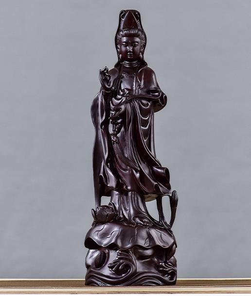 仏教美術 木彫仏像 精密細工 木彫り 黒檀木 観音菩薩像 仏像 置物 高さ